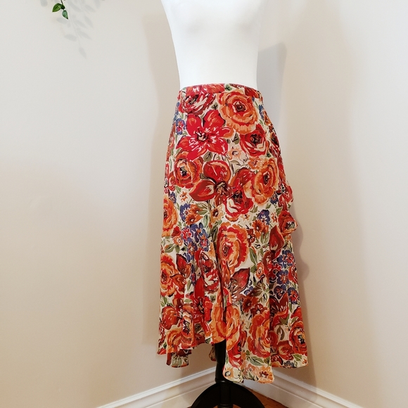 VINTAGE FLORAL RUFFLED CHIFFON SKIRT long - Picture 8 of 11